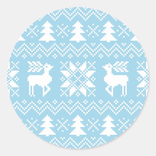 Nordic Christmas Sweater geïnspireerd blauw patroo Ronde Sticker (Voorkant)