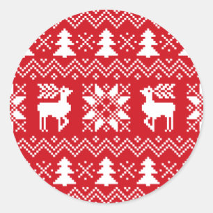 Nordic Christmas Sweater geïnspireerd rood patroon Ronde Sticker