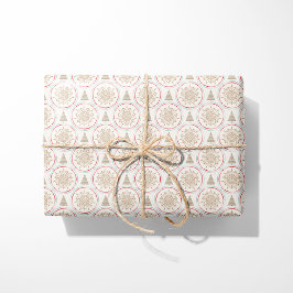 Nordic Christmas Tan Snowflakes en bomen Cadeaupapier