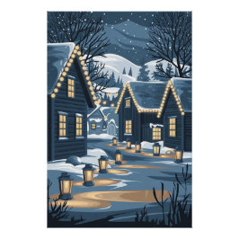 Nordic Christmas Village Art Scandinavische winter Perfect Poster