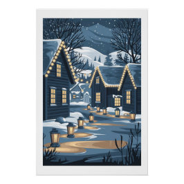 Nordic Christmas Village Art Scandinavische winter Perfect Poster
