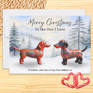 Nordic Dachshunds Sneeuw Persoonlijke Kerstmis Feestdagenkaart