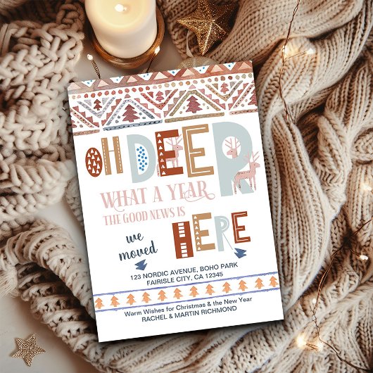 Nordic Fairisle and Fun Typography Holiday Moving Aankondiging