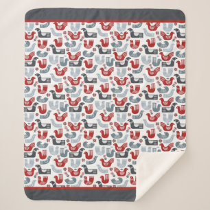 Nordic Folk Art Bird Pattern Sherpa Deken
