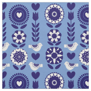 Nordic Folk Art  Floral Graphic Stof