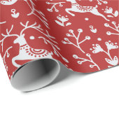 Nordic Folk Art Red Reindeer Antlers en Branches Cadeaupapier (Rol Hoek)