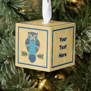 Nordic Folk Art Uil Kubus Ornament