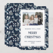 Nordic Fox Blue Photo Joyeuse carte de Noël (Devant / Derrière)