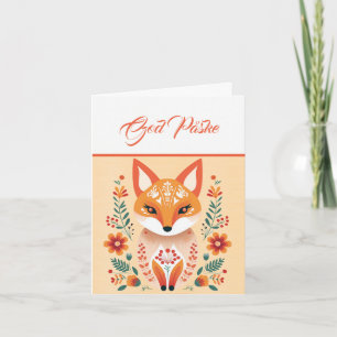 Nordic Fox Sinaasappel Geel Blauw God Påske Kaart