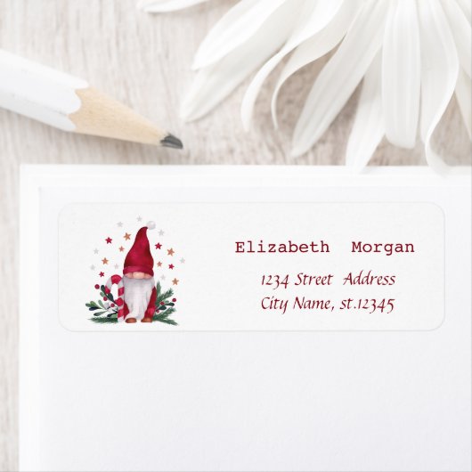 Nordic Gnome Pine Tree Branches Merry Kerstmis Etiket (Insitu)