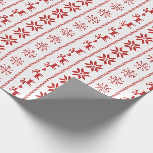 Nordic Holiday Pattern - Rood & Wit Cadeaupapier (Hoek)