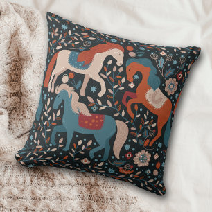 Nordic Horse Pattern op Blue Kussen