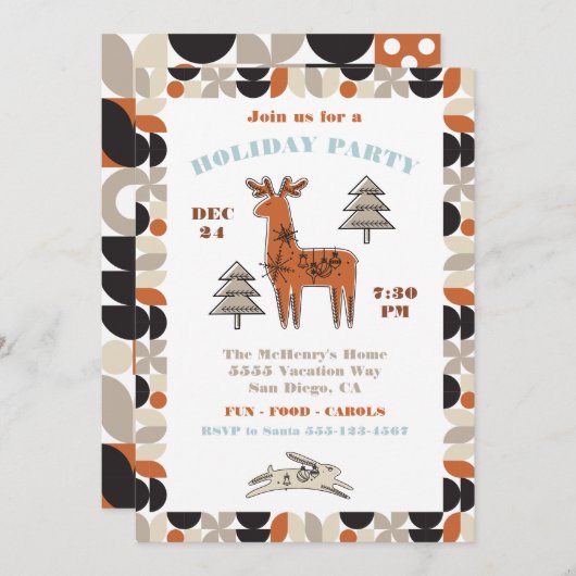 Nordic Mod Reindeer Fête Invitation (Devant / Derrière)