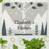 Nordic Mountains en Berkenboom Theedoek (Gevouwen)