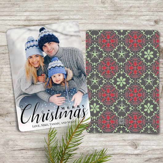 Nordic Pattern Multi Holiday Photo Card in grijs Feestdagenkaart