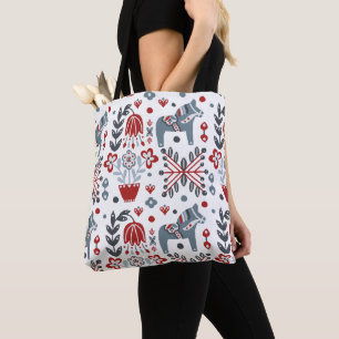 Nordic Pony Floral Pattern in Grey and Red Draagtas