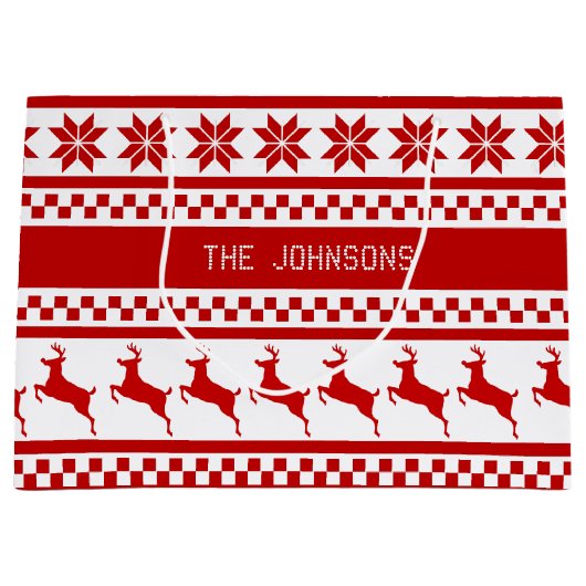 Nordic Print Rendier Red Gepersonaliseerde Kerstmi Groot Cadeauzakje (Voorkant)