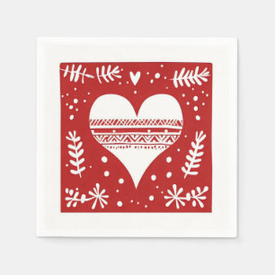 Nordic Red en White Christmas Heart Servet