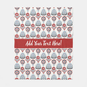 Nordic Red White Blue Charcoal Grey Flowers Fleece Deken