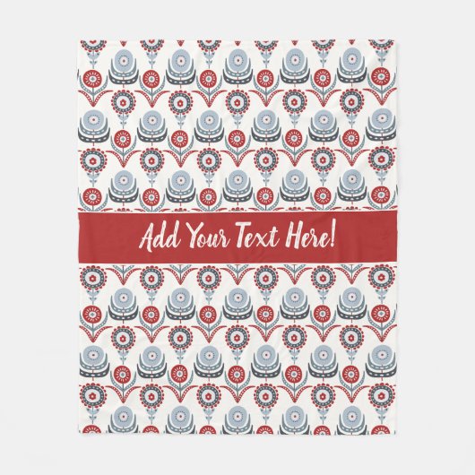 Nordic Red White Blue Charcoal Grey Flowers Fleece Deken (Voorkant)