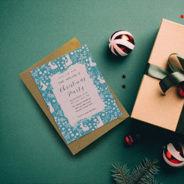 Nordic Reindeer Floral | Blush on Teal Christmas Kaart