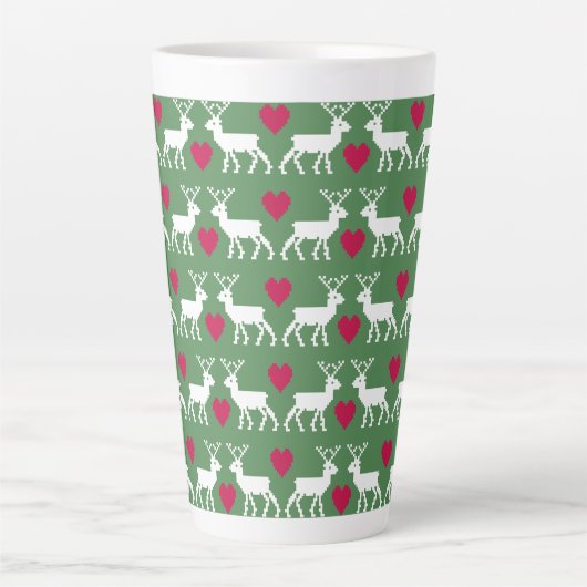 Nordic Reindeer & Hearts Pattern Latte Mok (Voorkant)