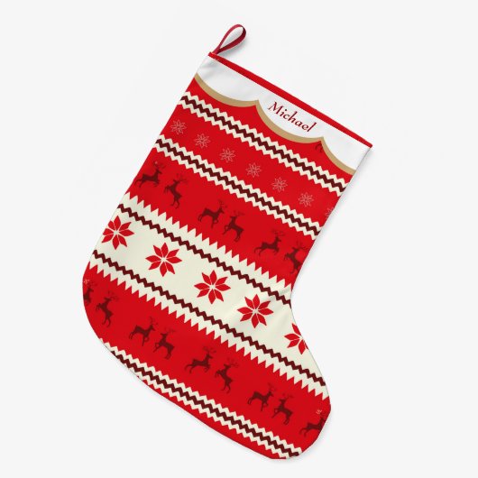 Nordic Reindeer Pattern Personalized Grote Kerstsok (Voorkant (Hangend))