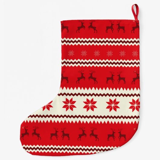 Nordic Reindeer Pattern Personalized Grote Kerstsok (Achterkant)