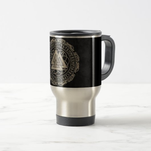 NORDIC RUNE SCANDINAVIAN MYTHOLOGY TRAVEL MUG REISBEKER (Voorkant rechts)