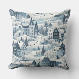 Nordic Snow Winter Town Soft Pattern Sierkussen