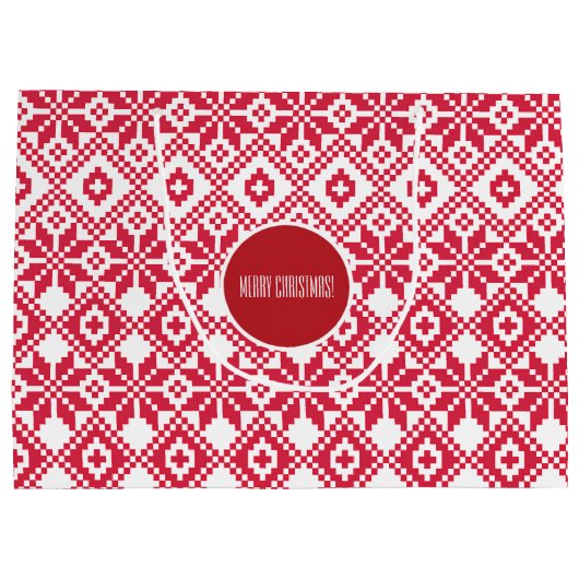 Nordic Snowflake Pattern Custom Name Kersttern Large Cadeauzakje (Achterkant)