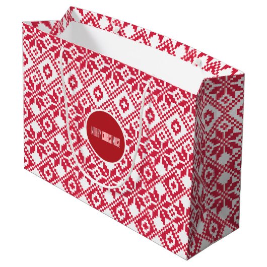 Nordic Snowflake Pattern Custom Name Kersttern Large Cadeauzakje (Achterkant Gekanteld)