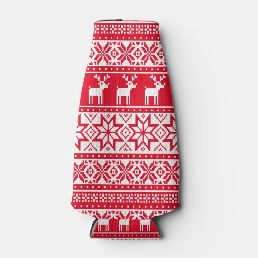 Nordic Snowflake Reindeer Ugly KerstSweater Flesjeskoeler (Voorkant)