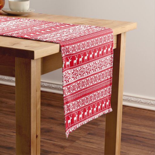 Nordic Snowflake Reindeer Ugly KerstSweater Korte Tafelloper (Voorbeeld)