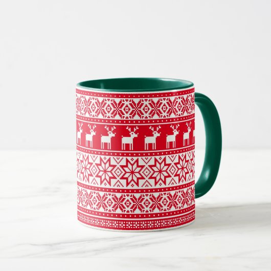 Nordic Snowflake Reindeer Ugly KerstSweater Mok (Voorkant rechts)