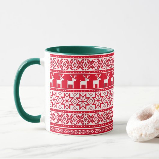 Nordic Snowflake Reindeer Ugly KerstSweater Mok (Met donut)