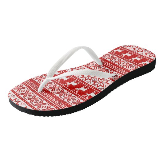 Nordic Snowflake Reindeer Ugly KerstSweater Teenslippers (Schuin)