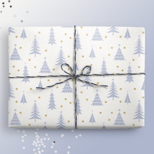 Nordic Stone Blue-Grey kerstbomen wit Cadeaupapier