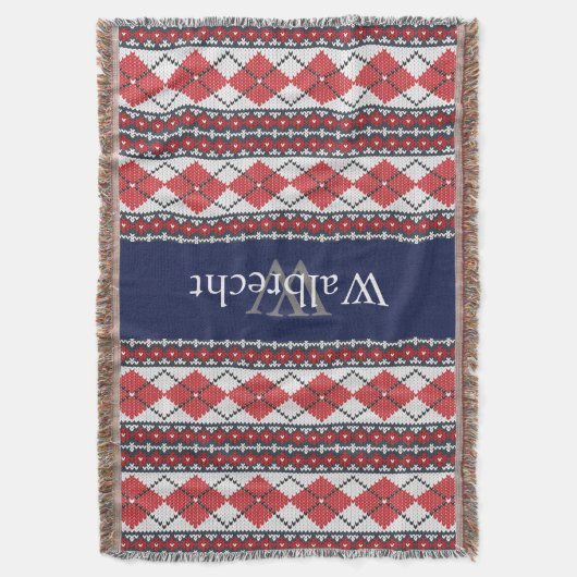 Nordic Style Fair Isle Argyle rood en blauw Deken (Voorkant Verticaal)