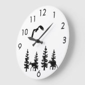 Nordic style pine trees silhouettes moose in black grote klok (Hoek)