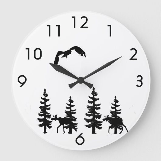 Nordic style pine trees silhouettes moose in black grote klok (Voorkant)