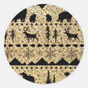 Nordic Sweater Black Winter Animals Gold Ronde Sticker