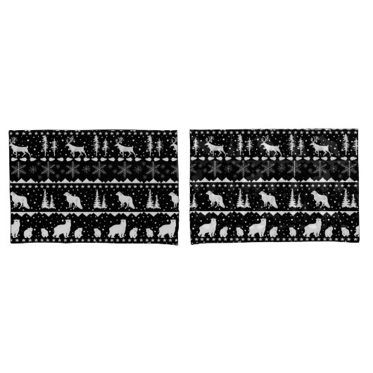 Nordic Sweater White Winter Animals Black Kussensloop (Voorkant-Set)