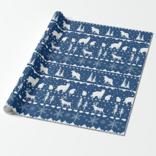 Nordic Sweater White Winter Animals Navyblauw Cadeaupapier