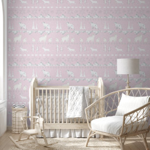 Nordic Sweater Winter Animals Babykamer Roze Behang