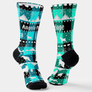 Nordic Sweater Winter Animals Blue Green Pset Sokken
