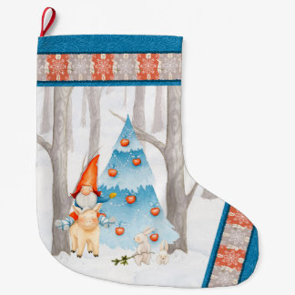 Nordic Tomte Gnome en varkensvlees in het bos Grote Kerstsok