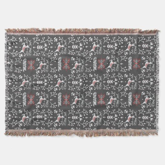 Nordic White Reindeer Pattern in Grey and Red Deken (Voorkant)