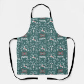 Nordic White Reindeer Pattern over Blauwgroen Schort (Voorkant)
