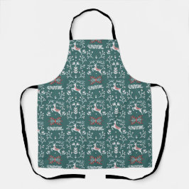 Nordic White Reindeer Pattern over Blauwgroen Schort